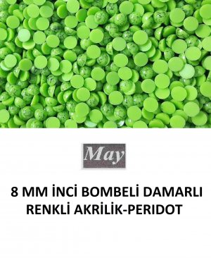 8 MM İNCİ BOMBELİ DAMARLI RENKLİ AKRİLİK-PERIDOT