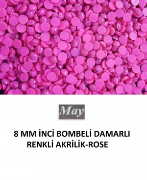 8 MM İNCİ BOMBELİ DAMARLI RENKLİ AKRİLİK-ROSE