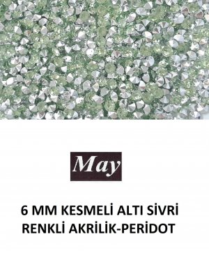 6 MM KESMELİ ALTI SİVRİ RENKLİ AKRİLİK-PERİDOT