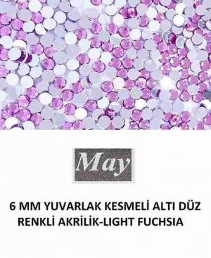 6 MM YUVARLAK KESMELİ ALTI DÜZ RENKLİ AKRİLİK-LIGHT FUCHSIA