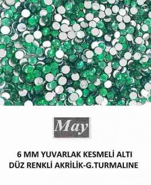 6 MM YUVARLAK KESMELİ ALTI DÜZ RENKLİ AKRİLİK-G.TURMALINE