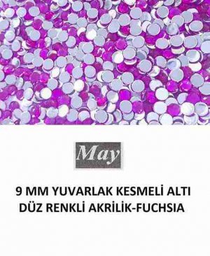9 MM YUVARLAK KESMELİ ALTI DÜZ RENKLİ AKRİLİK-FUCHSIA