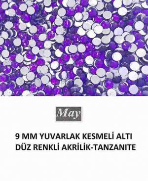 9 MM YUVARLAK KESMELİ ALTI DÜZ RENKLİ AKRİLİK-TANZANITE