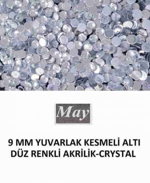 9 MM YUVARLAK KESMELİ ALTI DÜZ RENKLİ AKRİLİK-CRYSTAL