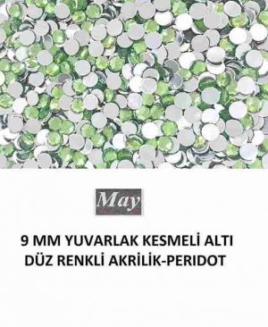 9 MM YUVARLAK KESMELİ ALTI DÜZ RENKLİ AKRİLİK-PERIDOT