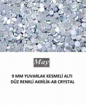 9 MM YUVARLAK KESMELİ ALTI DÜZ RENKLİ AKRİLİK-AB CRYSTAL