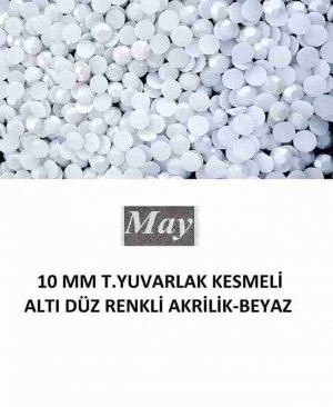 10 MM T.YUVARLAK KESMELİ ALTI DÜZ RENKLİ AKRİLİK-BEYAZ