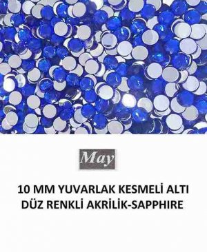 10 MM YUVARLAK KESMELİ ALTI DÜZ RENKLİ AKRİLİK-SAPPHIRE