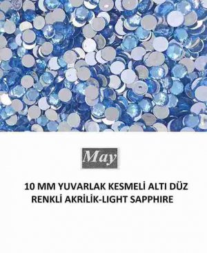 10 MM YUVARLAK KESMELİ ALTI DÜZ RENKLİ AKRİLİK-LIGHT SAPPHIRE