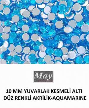 10 MM YUVARLAK KESMELİ ALTI DÜZ RENKLİ AKRİLİK-AQUAMARINE