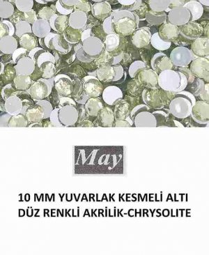 10 MM YUVARLAK KESMELİ ALTI DÜZ RENKLİ AKRİLİK-CHRYSOLITE