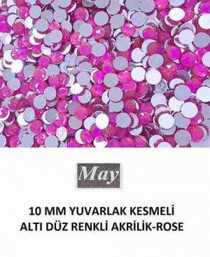 10 MM YUVARLAK KESMELİ ALTI DÜZ RENKLİ AKRİLİK-ROSE