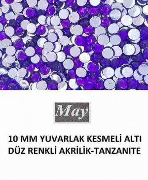 10 MM YUVARLAK KESMELİ ALTI DÜZ RENKLİ AKRİLİK-TANZANITE