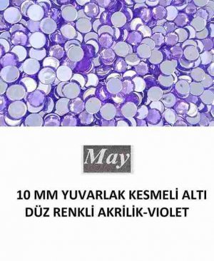 10 MM YUVARLAK KESMELİ ALTI DÜZ RENKLİ AKRİLİK-VIOLET