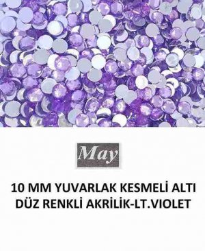 10 MM YUVARLAK KESMELİ ALTI DÜZ RENKLİ AKRİLİK-LT.VIOLET