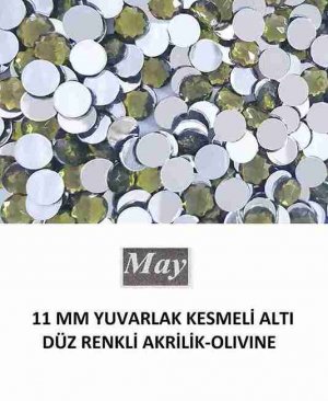 11 MM YUVARLAK KESMELİ ALTI DÜZ RENKLİ AKRİLİK-OLIVINE