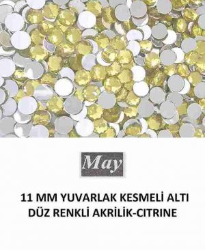 11 MM YUVARLAK KESMELİ ALTI DÜZ RENKLİ AKRİLİK-CITRINE
