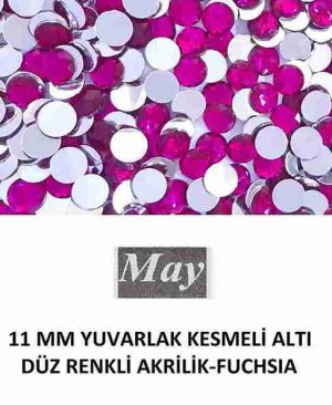 11 MM YUVARLAK KESMELİ ALTI DÜZ RENKLİ AKRİLİK-FUCHSIA