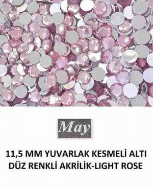 11,5 MM YUVARLAK KESMELİ ALTI DÜZ RENKLİ AKRİLİK-LIGHT ROSE