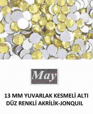 13 MM YUVARLAK KESMELİ ALTI DÜZ RENKLİ AKRİLİK-JONQUIL