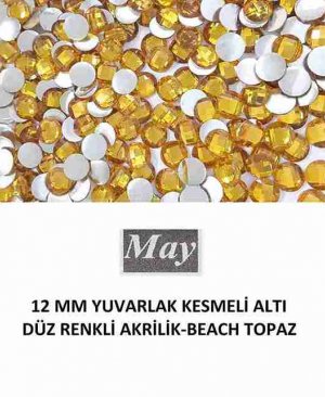 12 MM YUVARLAK KESMELİ ALTI DÜZ RENKLİ AKRİLİK-BEACH TOPAZ