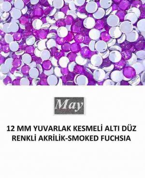 12 MM YUVARLAK KESMELİ ALTI DÜZ RENKLİ AKRİLİK-SMOKED FUCHSIA