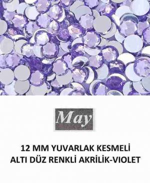 12 MM YUVARLAK KESMELİ ALTI DÜZ RENKLİ AKRİLİK-VIOLET