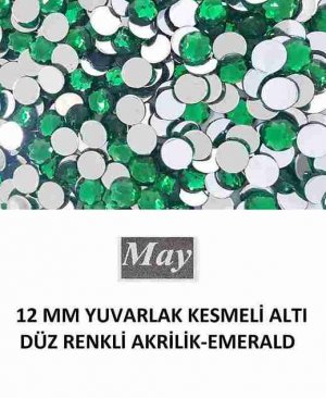 12 MM YUVARLAK KESMELİ ALTI DÜZ RENKLİ AKRİLİK-EMERALD
