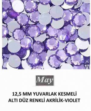 12,5 MM YUVARLAK KESMELİ ALTI DÜZ RENKLİ AKRİLİK-VIOLET