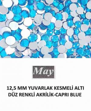 12,5 MM YUVARLAK KESMELİ ALTI DÜZ RENKLİ AKRİLİK-CAPRI BLUE
