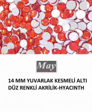 14 MM YUVARLAK KESMELİ ALTI DÜZ RENKLİ AKRİLİK-HYACINTH