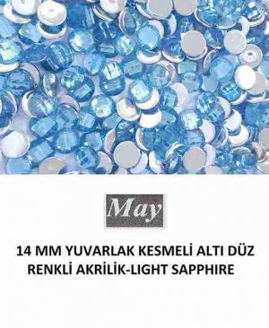 14 MM YUVARLAK KESMELİ ALTI DÜZ RENKLİ AKRİLİK-LIGHT SAPPHIRE