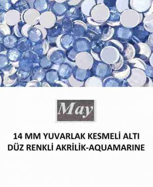 14 MM YUVARLAK KESMELİ ALTI DÜZ RENKLİ AKRİLİK-AQUAMARINE