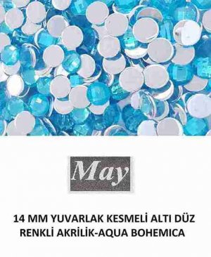 14 MM YUVARLAK KESMELİ ALTI DÜZ RENKLİ AKRİLİK-AQUA BOHEMICA