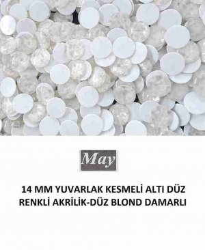 14 MM YUVARLAK KESMELİ ALTI DÜZ RENKLİ AKRİLİK-DÜZ BLOND DAMARLI