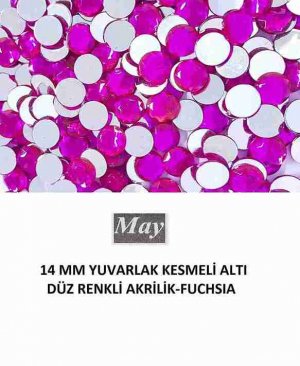 14 MM YUVARLAK KESMELİ ALTI DÜZ RENKLİ AKRİLİK-FUCHSIA