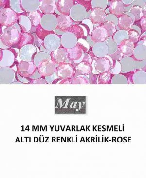 14 MM YUVARLAK KESMELİ ALTI DÜZ RENKLİ AKRİLİK-ROSE