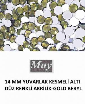 14 MM YUVARLAK KESMELİ ALTI DÜZ RENKLİ AKRİLİK-GOLD BERYL