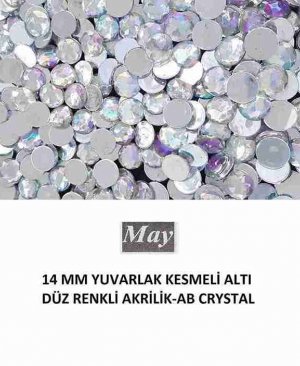 14 MM YUVARLAK KESMELİ ALTI DÜZ RENKLİ AKRİLİK-AB CRYSTAL
