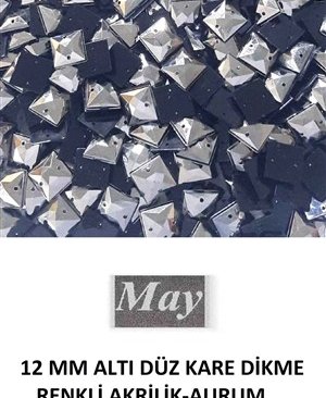 12 MM ALTI DÜZ KARE DİKME RENKLİ AKRİLİK-AURUM