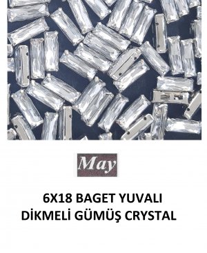 6X18 BAGET YUVALI DİKMELİ GÜMÜŞ CRYSTAL