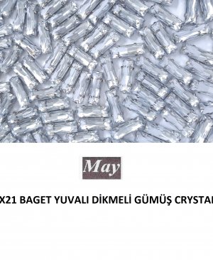 7X21 BAGET YUVALI DİKMELİ GÜMÜŞ CRYSTAL