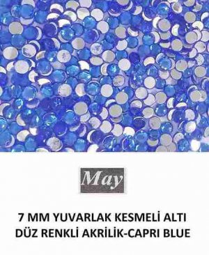7 MM YUVARLAK KESMELİ ALTI DÜZ RENKLİ AKRİLİK-CAPRI BLUE