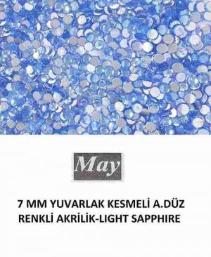 7 MM YUVARLAK KESMELİ ALTI DÜZ RENKLİ AKRİLİK-LIGHT SAPPHIRE