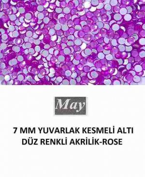 7 MM YUVARLAK KESMELİ ALTI DÜZ RENKLİ AKRİLİK-ROSE