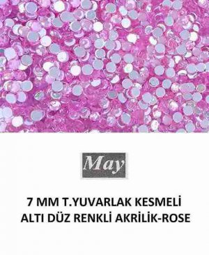 7 MM T.YUVARLAK KESMELİ ALTI DÜZ RENKLİ AKRİLİK-ROSE
