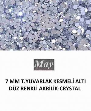 7 MM T.YUVARLAK KESMELİ ALTI DÜZ RENKLİ AKRİLİK-CRYSTAL