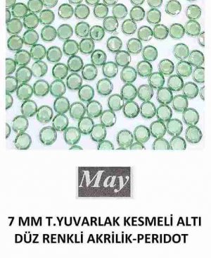 7 MM T.YUVARLAK KESMELİ ALTI DÜZ RENKLİ AKRİLİK-PERIDOT