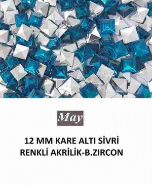 12 MM KARE ALTI SİVRİ RENKLİ AKRİLİK-BLUE ZIRCON